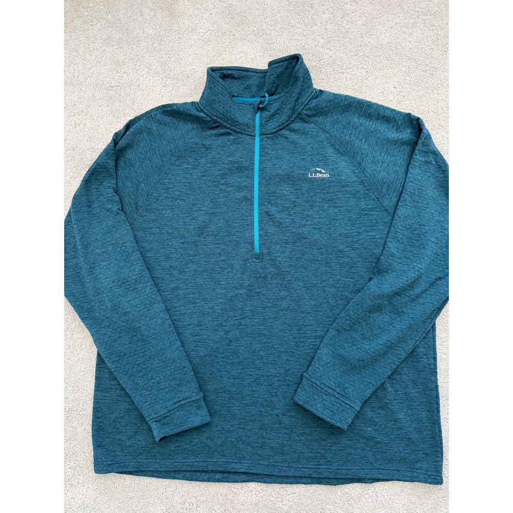 LL Bean Mens Sunwashed Quarter Zip Pullover Teal Blue XL REG Thumbholes